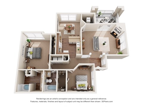 Floor plan for 2 beds, 2 baths, 1158 sqft